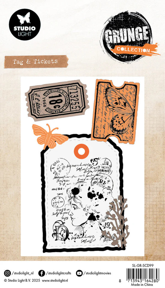 Studio Light Stamp & Cutting Dies Tag & Tickets Grunge Collection 93x136x1mm 11 Pieces