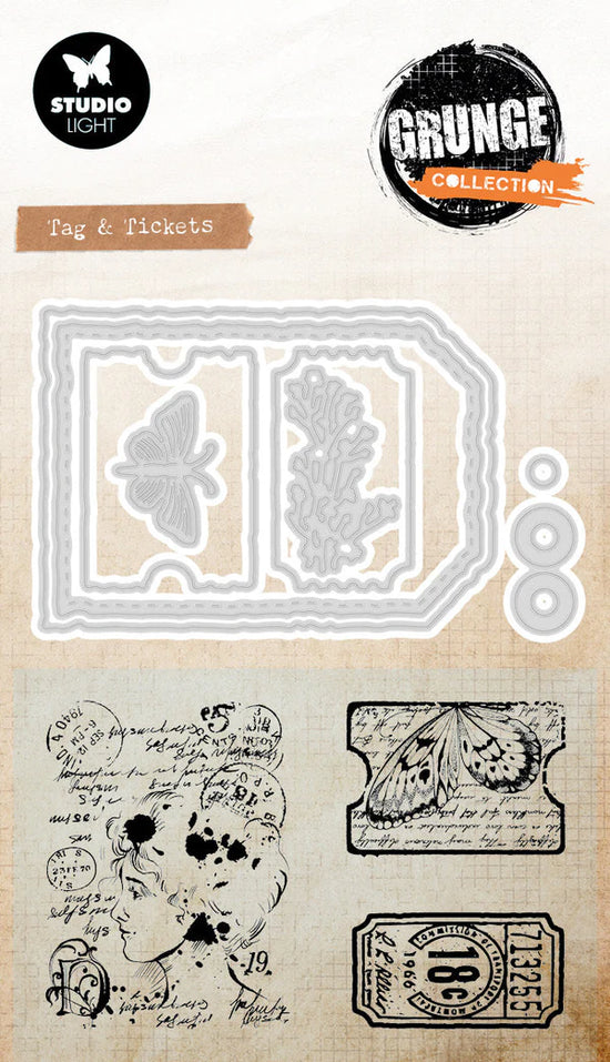 Studio Light Stamp & Cutting Dies Tag & Tickets Grunge Collection 93x136x1mm 11 Pieces