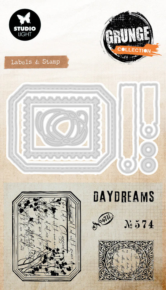 Studio Light Stamp & Cutting Dies Label & Stamp Grunge Collection 93x136x1mm 13 Pieces
