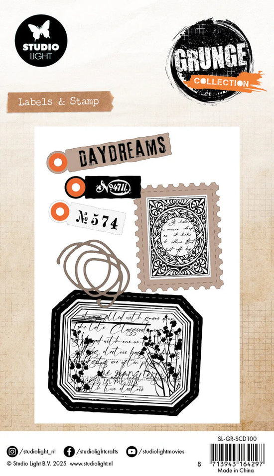 Studio Light Stamp & Cutting Dies Label & Stamp Grunge Collection 93x136x1mm 13 Pieces