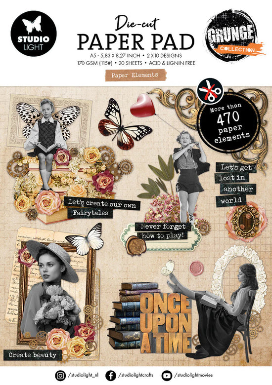 Studio Light Die-Cut Paper Pad Paper Elements Grunge Collection 148x210x5mm 20 Sheets