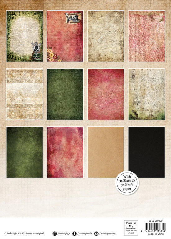 Studio Light Designer Paper Pad Background Papers Grunge Collection 203.2x203.2x9mm 36 Sheets