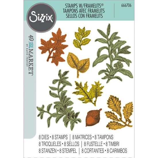 Sizzix A5 Clear Stamps With Framelits Die By 49 And Market Forever Leaves