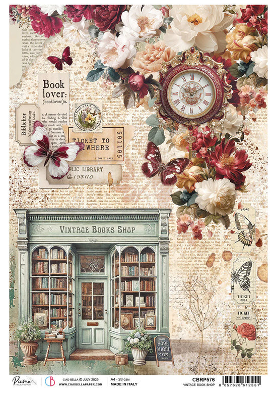 Ciao Bella Book Lovers Rice Paper A4 Vintage Book Shop