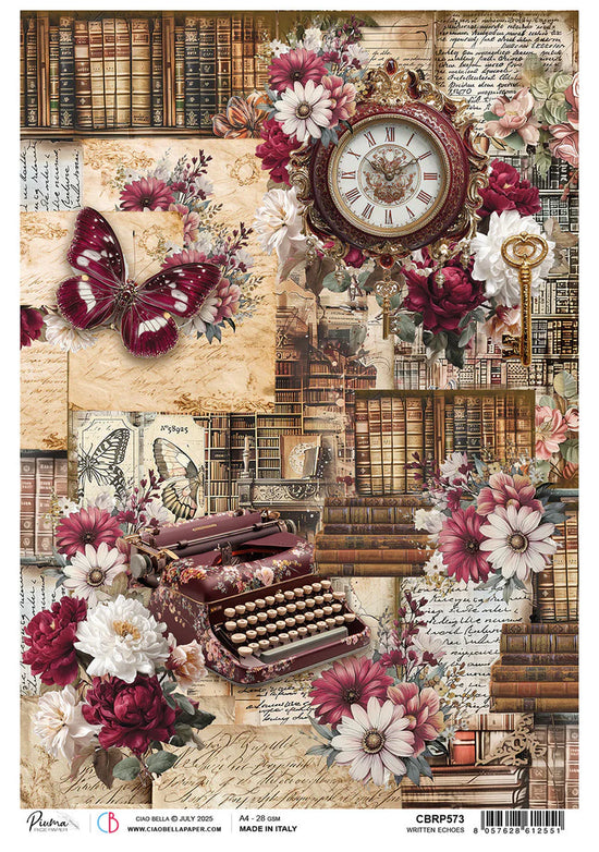 Ciao Bella Book Lovers Rice Paper A4 Written Echoes