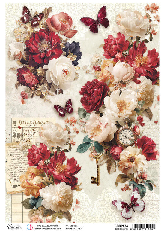 Ciao Bella Book Lovers Rice Paper A4 Rose Reverie