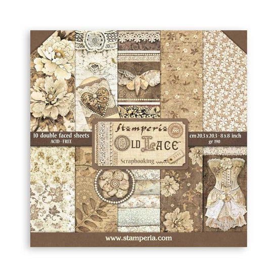 Stamperia Double-Sided Paper Pad 8"X8" 10/Pkg Old Lace, 10 Designs/1 Each