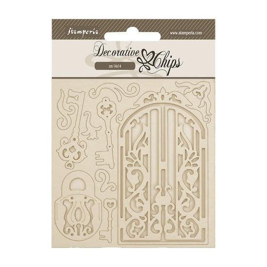 Stamperia Decorative Chips 5.5"X5.5" Old Lace Gate and Key