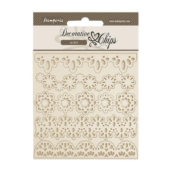 Stamperia Decorative Chips 5.5"X5.5" Old Lace Lace Borders