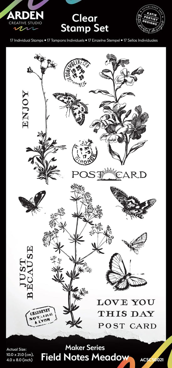 Arden Creative Studio Maker Series Field Notes Meadow 4in x 8in Clear Stamp Set