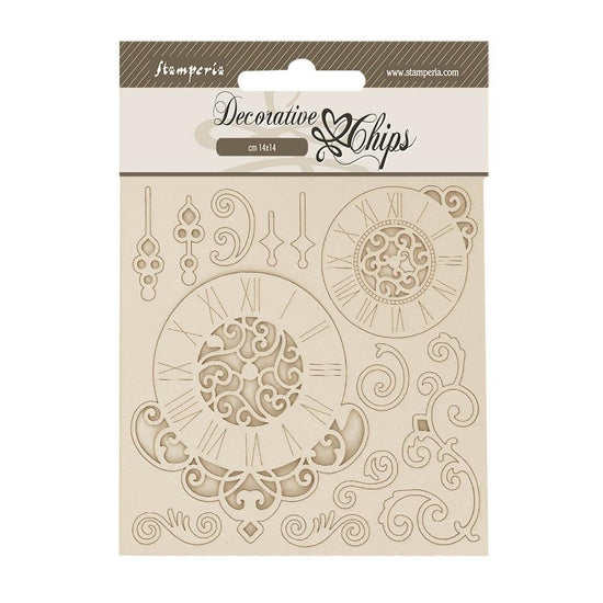 Stamperia Decorative Chips 5.5"X5.5" Quiet Days Quiet Days Clock & Swirls