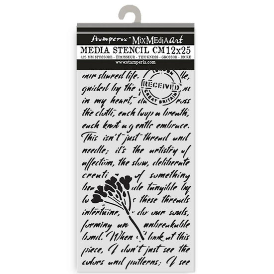 Stamperia Stencil 4.72"X9.84" Quiet Days Manuscript