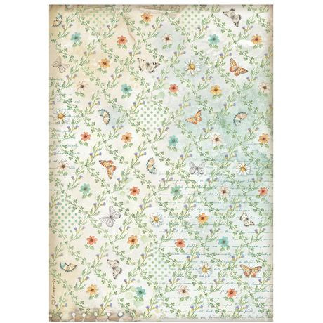 Stamperia Daisy Art Rice Paper Sheet A4 Flowers and Butterfly Pattern