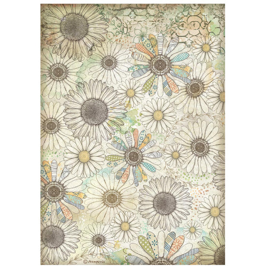 Stamperia Daisy Art Rice Paper Sheet A4 Stylized Daisy Pattern