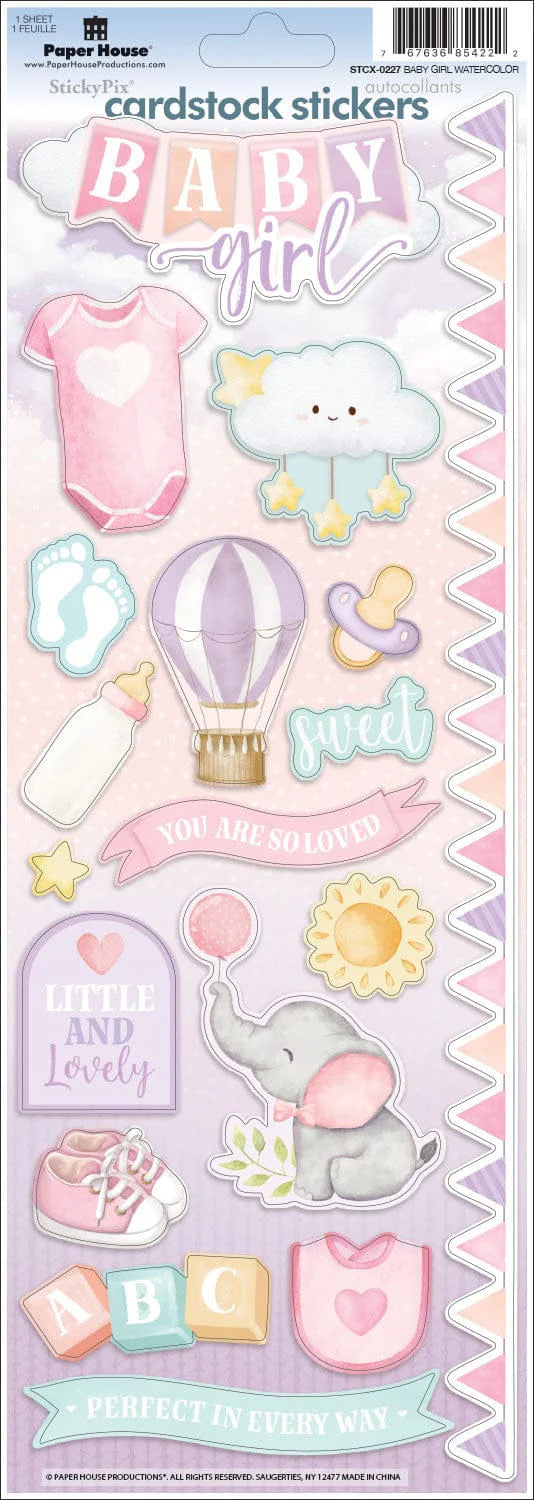 Paper House Baby Girl Watercolor Cardstock Sticker