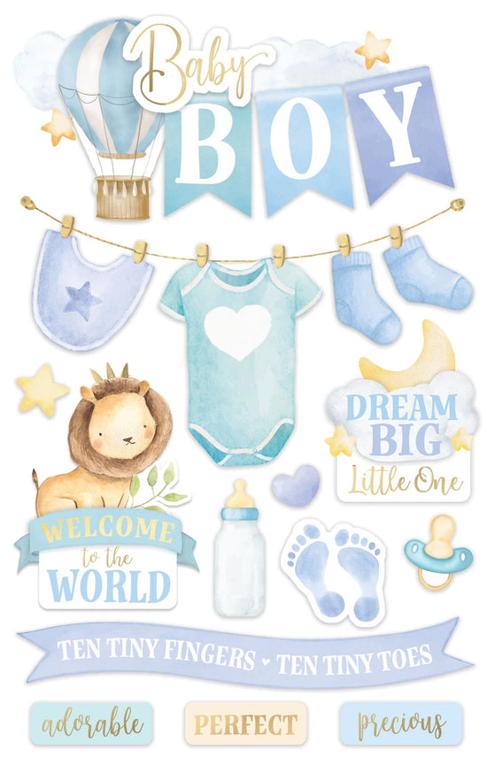 Paper House Scrapbook Stickers - 3D Baby Boy Watercolor