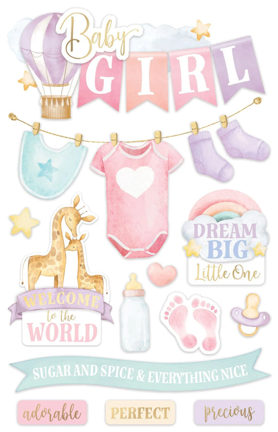 Paper House Scrapbook Stickers - 3D Baby Girl Watercolor