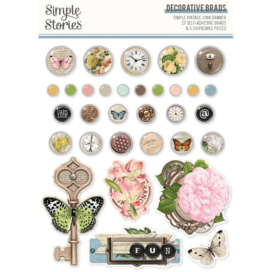 Simple Stories Say Adhesive Brads Chipboard Pieces Simple Vintage Junk Drawer