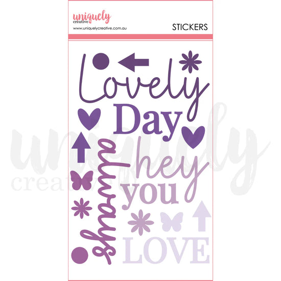 Uniquely ULTRAVIOLET DELIGHT FELT TITLE STICKERS