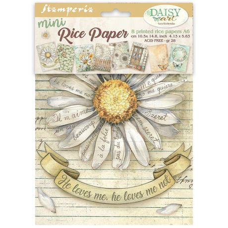 Stamperia Rice Paper A6 8/Pkg Daisy Art