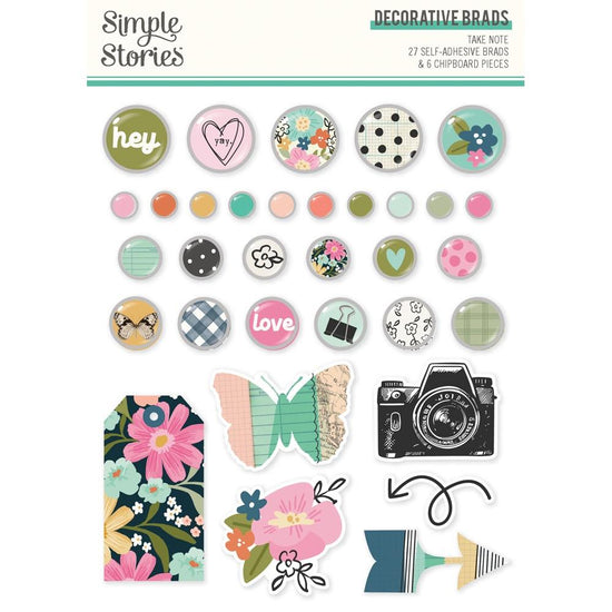 Simple Stories Say Adhesive Brads Chipboard Pieces Take Note