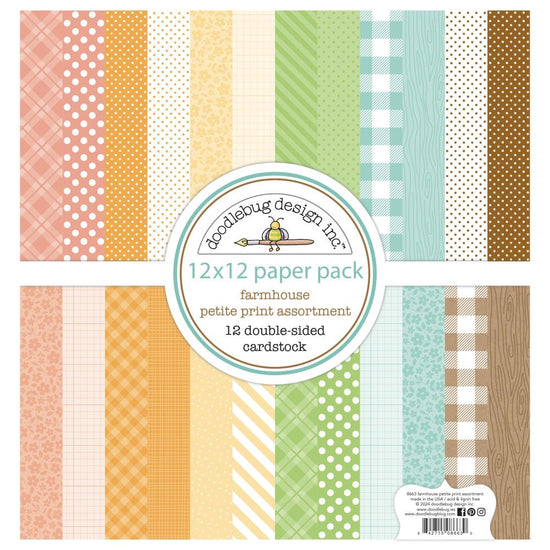 Doodlebug Petite Prints Double-Sided Cardstock 12"X12" 12/Pk Farmhouse