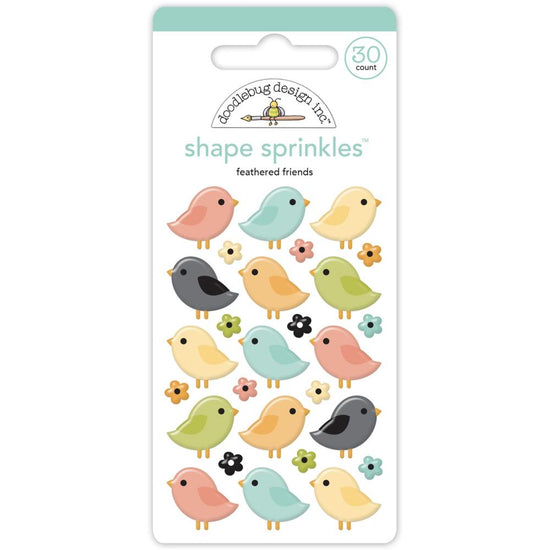 Doodlebug Sprinkles Adhesive Enamel Shapes Feathered Friends, Farmhouse