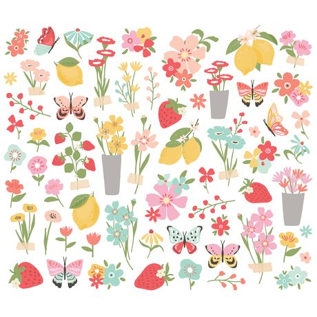 Simple Stories Floral Bits & Pieces Die Cuts Pink Lemonade