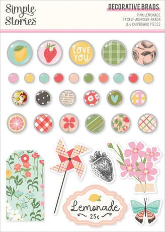 Simple Stories Adhesive Brads Pink Lemonade