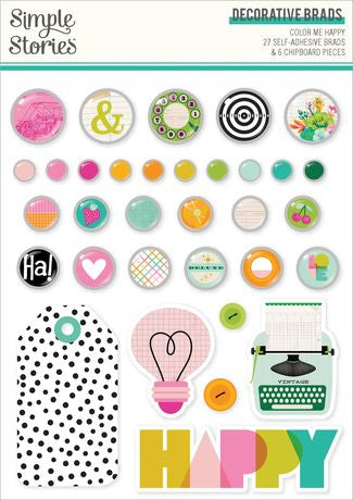 Simple Stories Adhesive Brads Color Me Happy