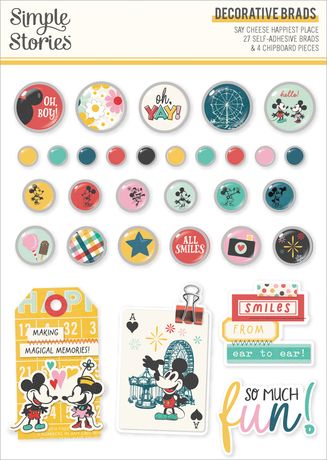 Simple Stories Adhesive Brads Say Cheese Happiest Place