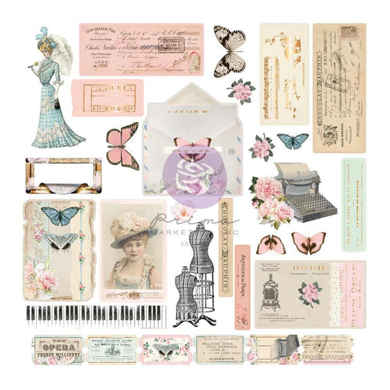 French Blue Cardstock Ephemera 60/Pkg W/Foil Details