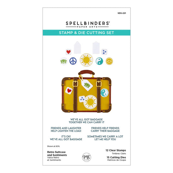 Spellbinders RETRO SUITCASE AND SENTIMENTS STAMP & DIE SET BY SHERI BALLANTYNE