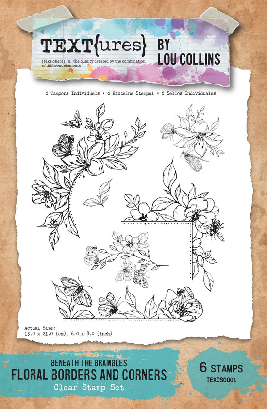 TEXT{ures} Beneath the Brambles Floral Borders and Corners 6in x 8in Clear Stamp Set