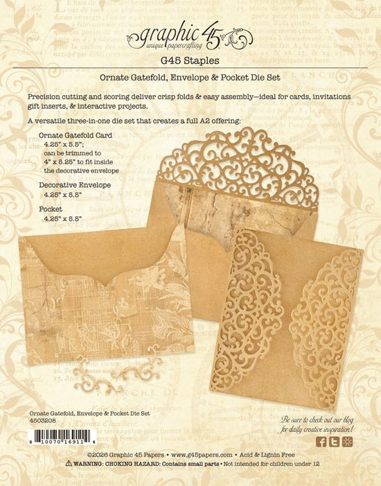 Graphic 45 Graphic 45 Staples Die Set Ornate Gatefold, Envelope & Pocket Die Set