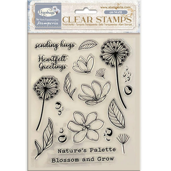 Stamperia Clear Stamps Create Happiness Dewdrops Blossoms