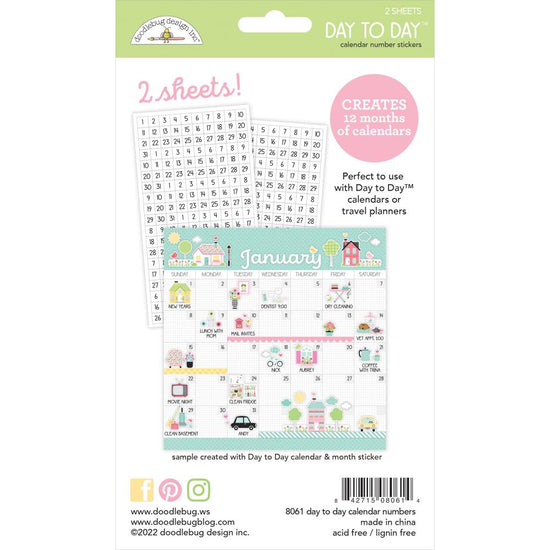 Day To Day Calendar Numbers Clear Stickers 12 Months