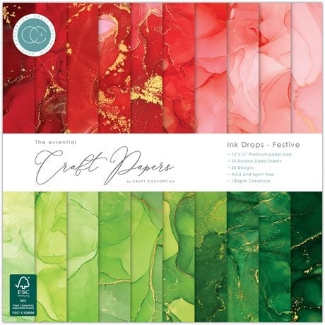 Craft Consortium Double-Sided Paper Pad 12"X12" 30/Pkg Ink Drops
