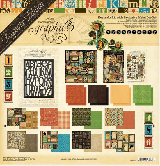 PRE ORDEN Graphic 45 Typography — Keepsake Kit with Exclusive Metal Die-Set PRE ORDEN