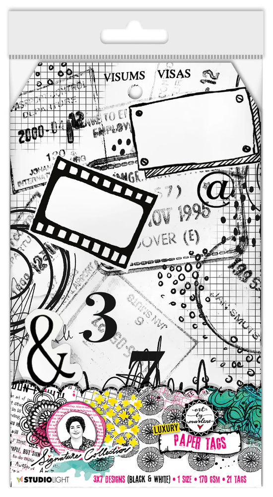 Art by Marlene Paper Tags Black And White Prints Signature Collection 100x170x8mm 21 PC nr.01