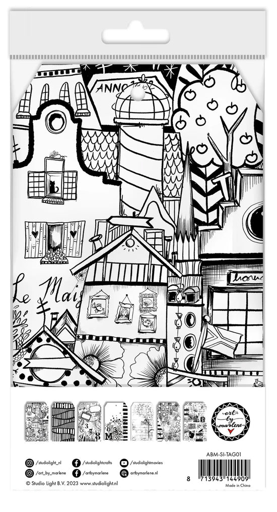 Art by Marlene Paper Tags Black And White Prints Signature Collection 100x170x8mm 21 PC nr.01