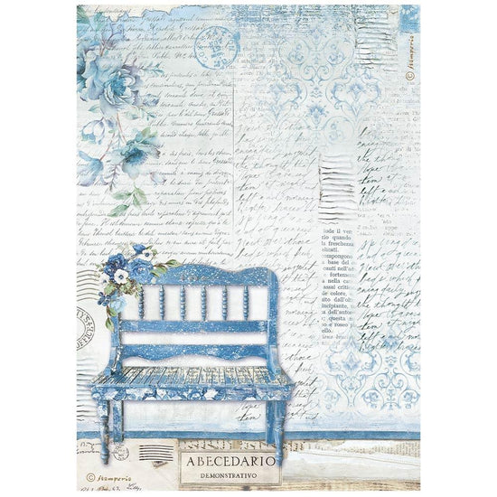 Stamperia Rice Paper Sheet A4 Blue Land Bench