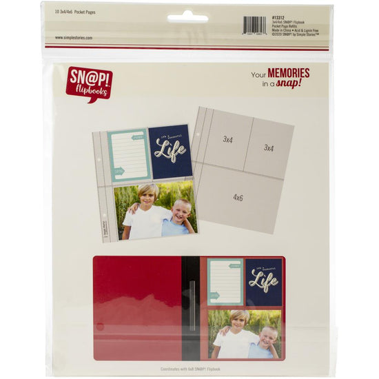 Simple Stories Sn@p! Pocket Pages For 6"X8" Flipbooks 10/Pkg (1) 4"X6" & (2) 3"X4" Pockets