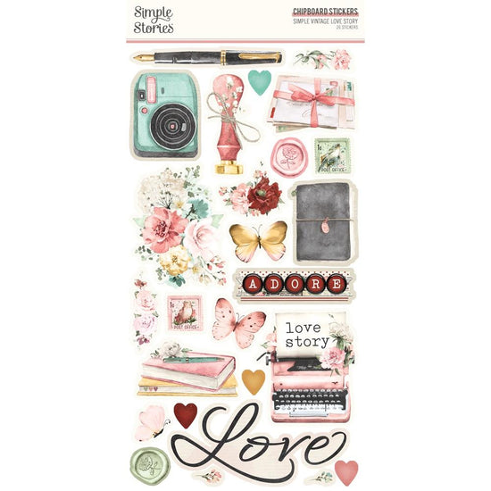 Simple Vintage Love Story Chipboard Stickers 6"X12"