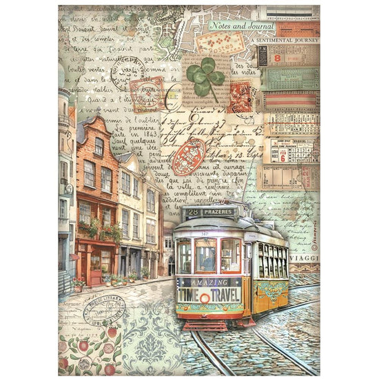 Stamperia Rice Paper Sheet A4 Art of Traveling Tram