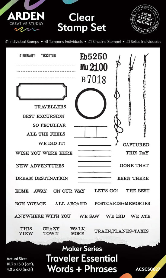 Arden Creative Studio Maker Series Traveler Essential Words+Phrases 4in x 6in Clear Stamp Set