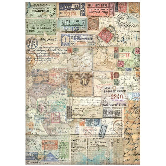 Stamperia Rice Paper Sheet A4 Art of Traveling Tickets