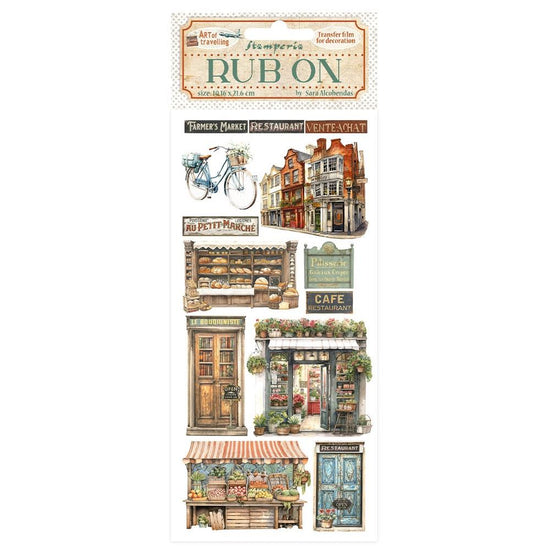 Stamperia Rub-On 4"X8.5" Art of Traveling Shops