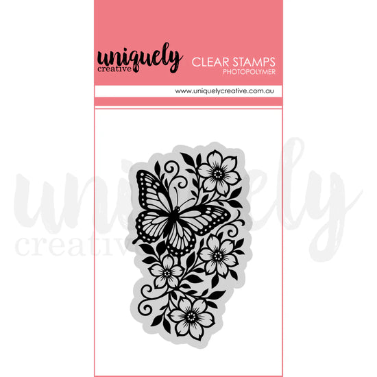 Uniquely Creative TEA & TRANQUILITY WINGS & WILDFLOWERS PHOTOPOLYMER STAMP