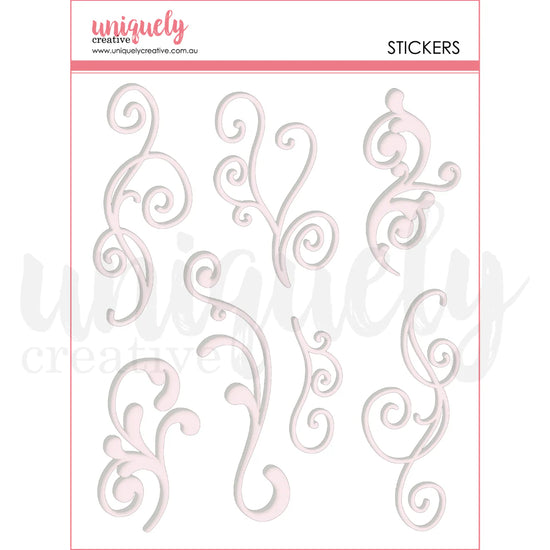 Uniquely Creative TEA & TRANQUILITY WHITE FLOURISH PUFFY STICKERS